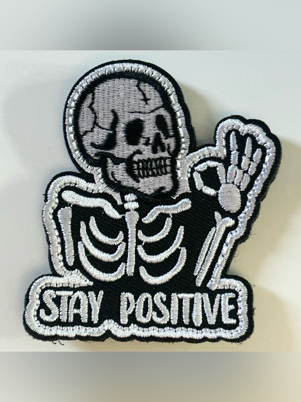 TACTICAL MORAL VELCRO EMBROIDERED PATCH SKELETON STAY POSITIVE